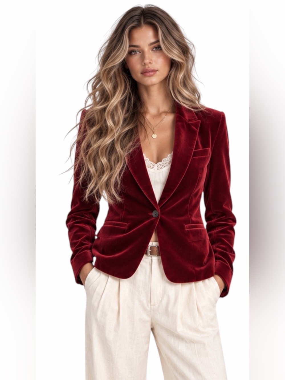 Molly Bracken – Velvet Blazer – Bordeaux One-Button Tailored Jacket – Sz. L